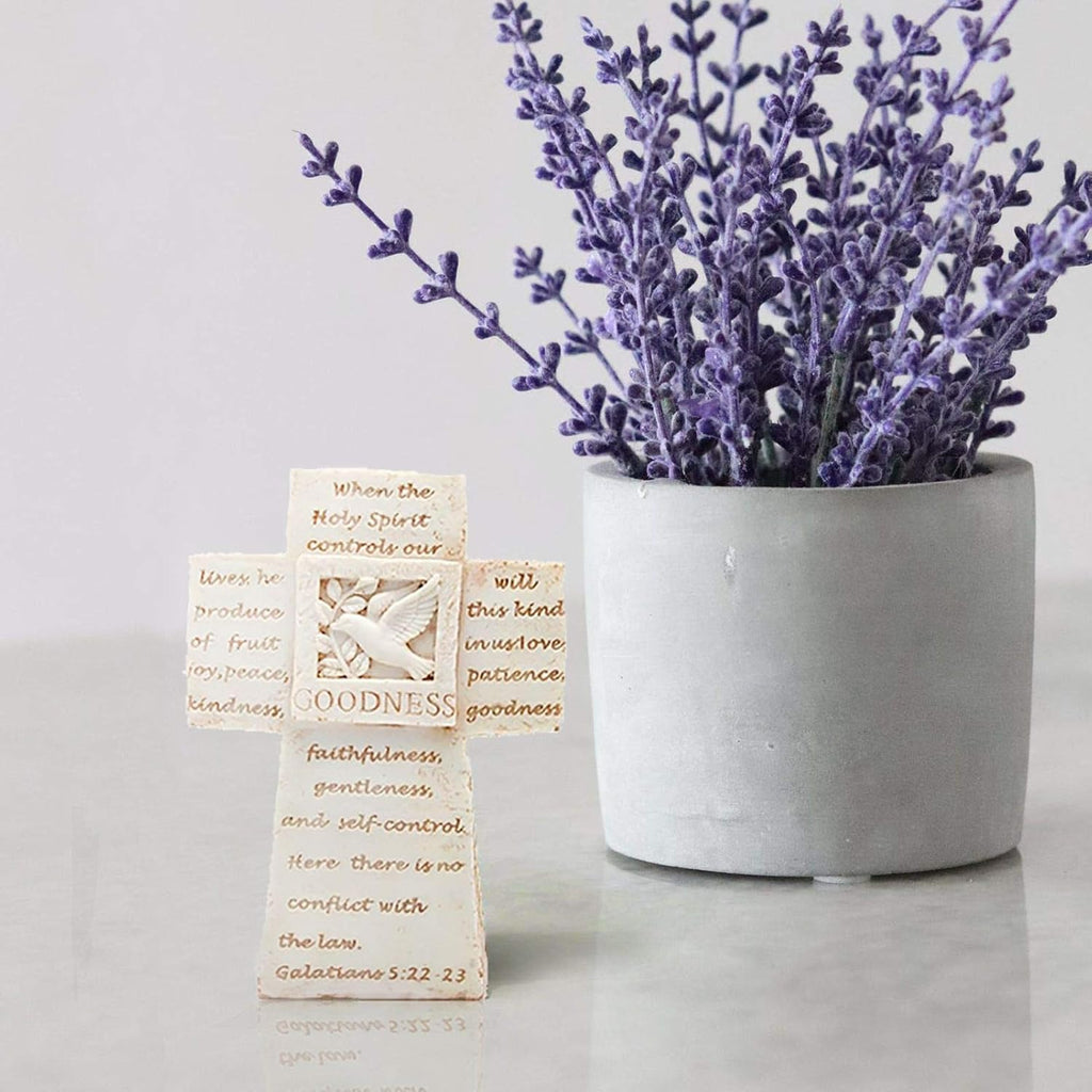 5'' Beige Rustic Christian Cross Decor for Table or Shelf