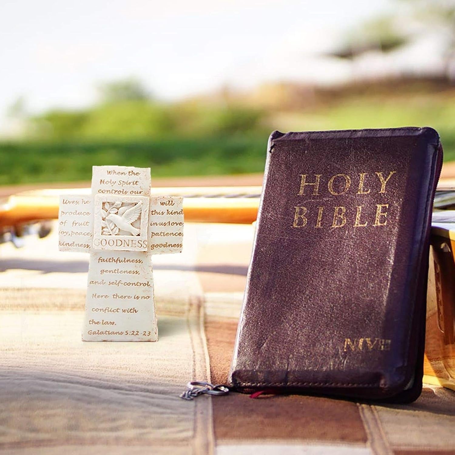 5'' Beige Rustic Christian Cross Decor for Table or Shelf